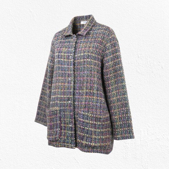 Vintage Giancarlo Ferrari Silk Blend Multicolor Boucle Tweed Jacket Size Large - Picture 1 of 10